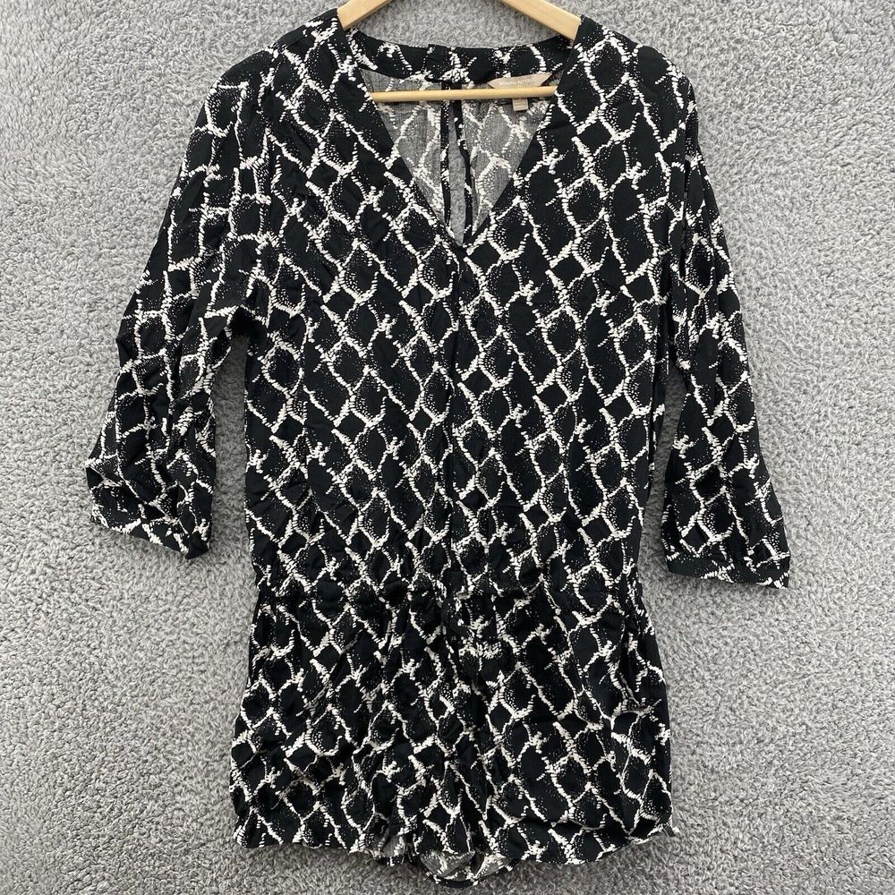 Banana Republic Womens 8 Romper One Piece Shorts Black White‎ Geometric Print
